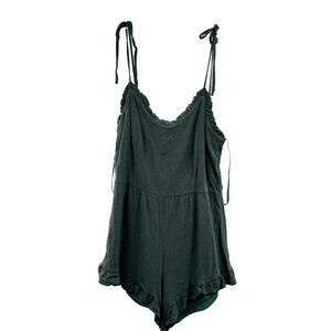 She+Sky Women's Sleeveless Romper Green Tie Straps Size Medium Ruffle